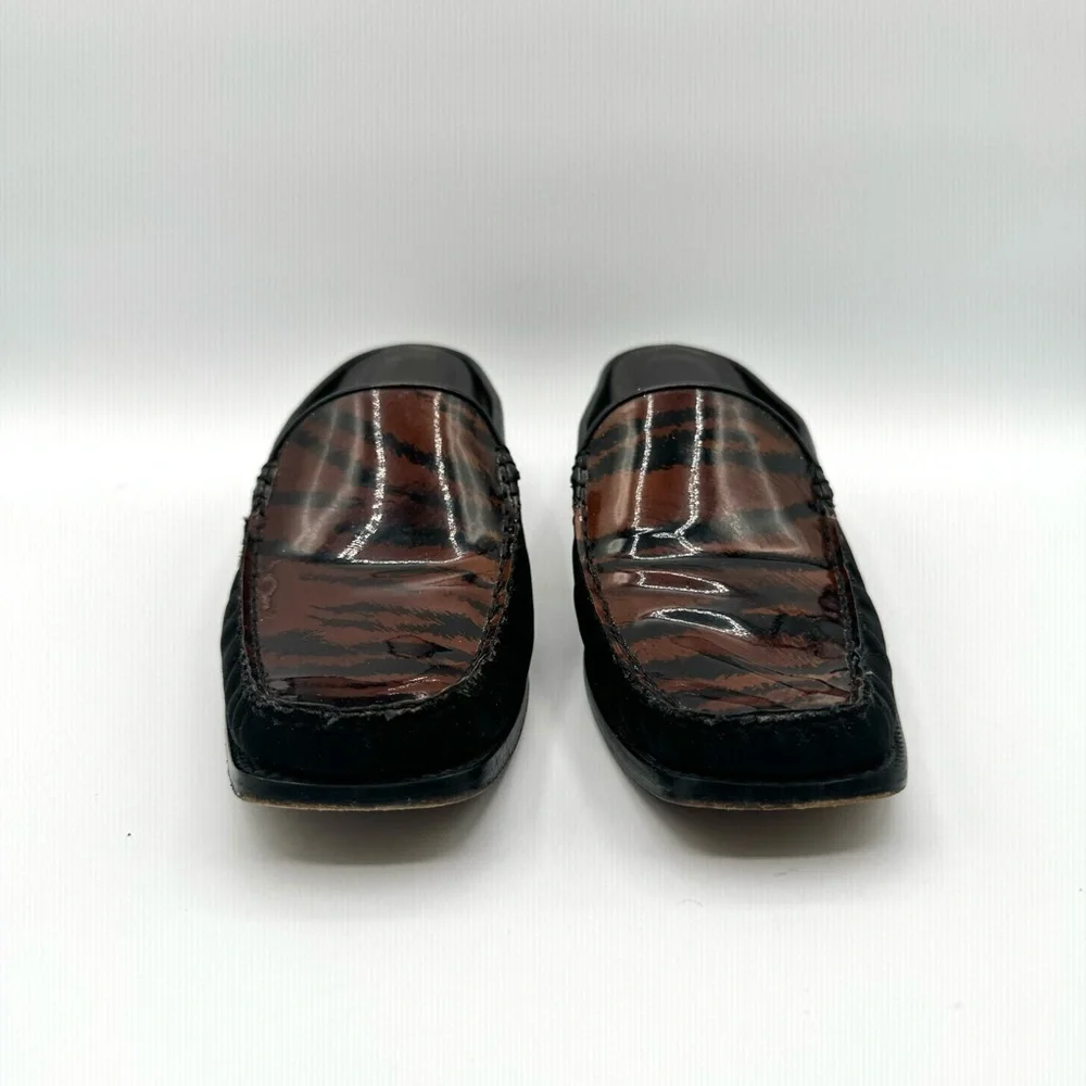 STUART WEITZMAN VINTAGE BLACK BROWN SHOE ANIMAL PRINTS SLIP ON SHOE BLOCK HEELS - Picture 8 of 16